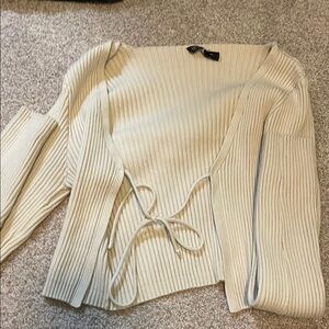 Zara Beige Ribbed Wrap Sweater